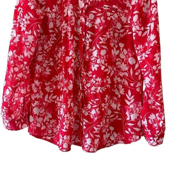 Kut From The Kloth Red White Floral Sheer Lightweight Down Rolling SZ L #2457 - Picture 3 of 12